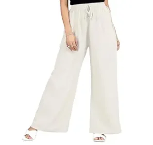 Velmora Women’s Off White Rayon Palazzo Pants – Regular Fit Minimal Wear