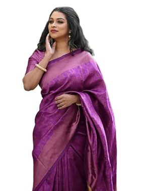 Zyra Women’s Magenta Kanjivaram Soft Silk Saree – Festive Banarasi Style