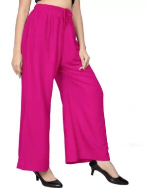 Velmora Women’s Pink Rayon Palazzo Pants – Regular Fit Daily Wear