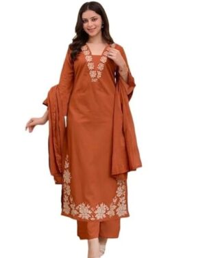 Vastrika Women’s Cotton Printed Festive Kurta Set with Salwar & Dupatta