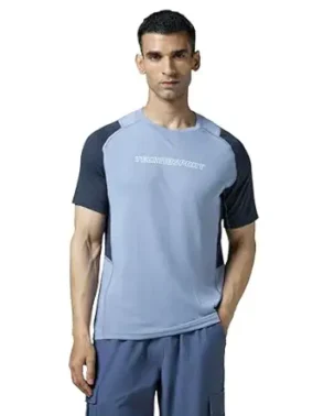 FlexWear Men’s Blue Color Block Crew Neck T-Shirt – Slim Fit Activewear