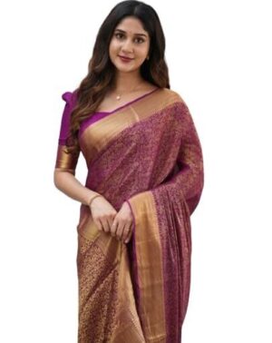 Zyra Women’s Maroon Kanjivaram Semi Silk Saree – Traditional Look