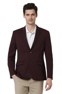 Peter England Men's Neo Slim Knit Textured Wine