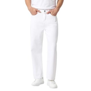 EcomX Men’s White Loose Fit Jeans – Mid Rise Casual Street Style