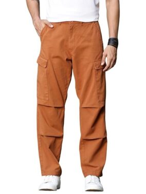 TrendBolt Men’s Utility 6-Pocket Chino Pants – Orange