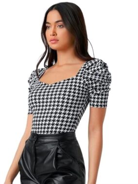 AureliaX Women’s Sweetheart Neck Puff Sleeve Top – Graphic Print Stylish Wear