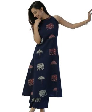 Velmora Women’s Blue Cotton Co-Ord Kurta Set – Stylish Ethnic Wear