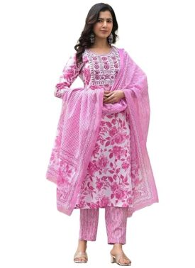 EthniQ Women’s Crepe Straight Kurti with Skirt & Dupatta