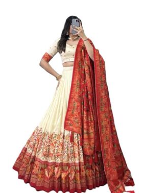 Zariya Women’s Floral Printed Lehenga Choli Set – Round Neck