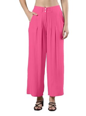 LuxeAura Women’s Pink Flared Palazzo Pants – Lightweight Rayon Daily Wear