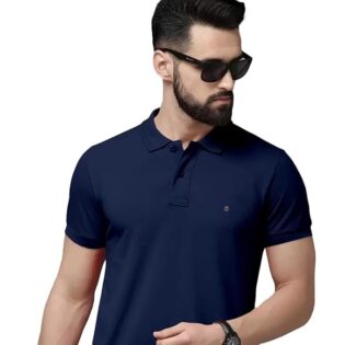 Velmora Men’s Navy Blue Cotton Polo T-Shirt – Regular Fit Casual Wear