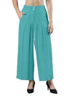 LuxeAura Women’s Sea Green Flared Palazzo Pants – Soft Rayon Stylish Wear