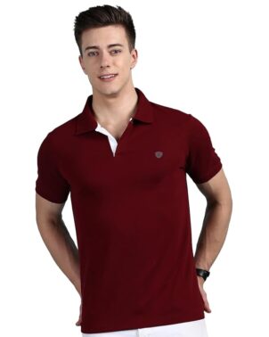 Velmora Men’s Maroon Cotton Polo T-Shirt – Regular Fit Smart Casual Wear