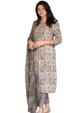 IndiWeave Women’s Yarn Dyed Straight Kurta Set with Salwar & Dupatta