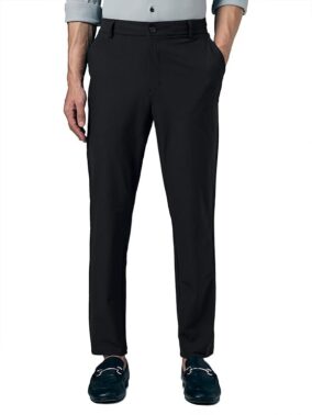 FlexWear Men’s Black Slim Fit Semi-Formal Trousers – Stretchable Quick Dry Wear