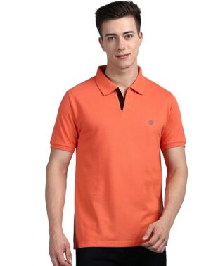 Velmora Men’s Orange Cotton Polo T-Shirt – Regular Fit Stylish Summer Wear