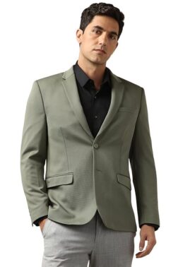 Peter England Men's Neo Slim Knit Textured Blazer Light Olive