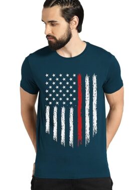 UrbanDrip Men’s Blue Cotton T-Shirt – Regular Fit Casual Wear