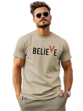 UrbanDrip Men’s Beige Printed T-Shirt – Regular Fit Casual Wear