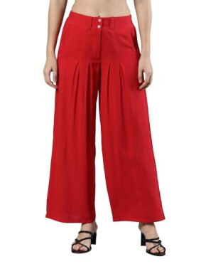 LuxeAura Women’s Red Flared Palazzo Pants – Casual Festive Wear