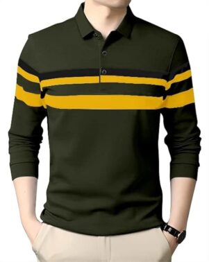 Velmora Men’s Yellow Full Sleeve Polo T-Shirt – Regular Fit Casual Wear