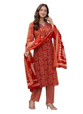 FloraStyle Women’s Pure Cotton Flared Kurta Set with Dupatta – Lavender