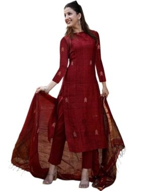 AureliaX Women’s Maroon Cotton Kurta Set – 3 Piece Festive Ethnic Wear with Dupatta