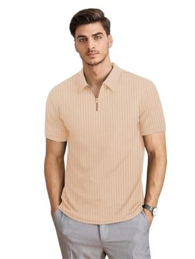 EcomX Men’s Beige Chain Collar Polo T-Shirt – Minimal Premium Style