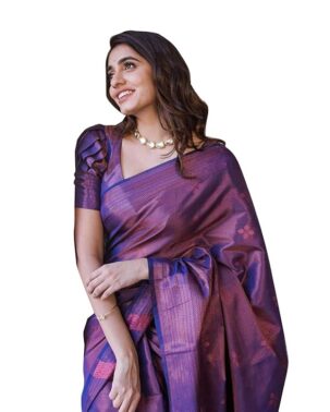 Zyra Women’s Purple Kanjivaram Soft Silk Saree – Premium Traditional Wear