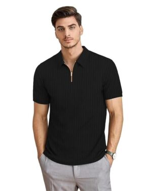 EcomX Men’s Black Chain Collar Polo T-Shirt – Classic Casual Wear