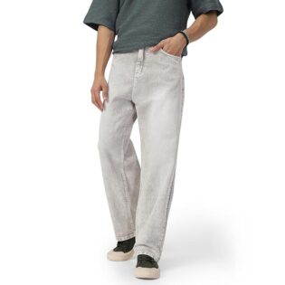 EcomX Men’s Ice Grey Loose Fit Jeans – Mid Rise Modern Casual Denim