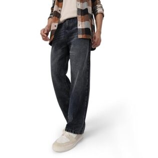 UrbanDrip Men’s Black Baggy Fit Washed Jeans – Mid Rise Non-Stretch Street Style