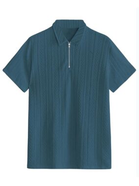 Velmora Men’s Teal Jacquard Chain Polo T-Shirt – Trendy Smart Casual Look
