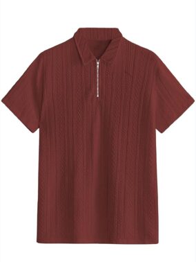 Velmora Men’s Maroon Jacquard Chain Polo T-Shirt – Stylish Casual Wear