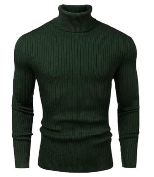 FlexWear Men’s Dark Green High Neck Cotton T-Shirt – Winter Casual Wear