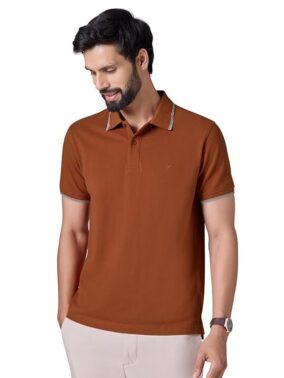 Velmora Men’s Brown Solid Cotton Polo T-Shirt – Slim Fit Casual Wear