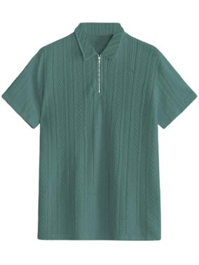 Velmora Men’s Green Jacquard Chain Polo T-Shirt – Premium Smart Casual