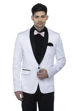 FAVOROSKI Men's Polyester and Viscose Tuxedo Blazers White