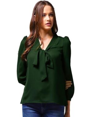 AureliaX Women’s V-Neck Balloon Sleeve Blouse – Elegant Office Wear