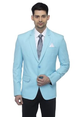 Designer Men's Slim Fit Notched Lapel Solid Sky Blue