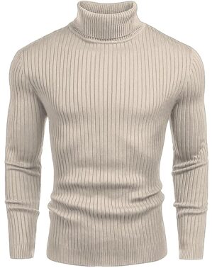 FlexWear Men’s Beige High Neck Cotton T-Shirt – Minimal Winter Wear