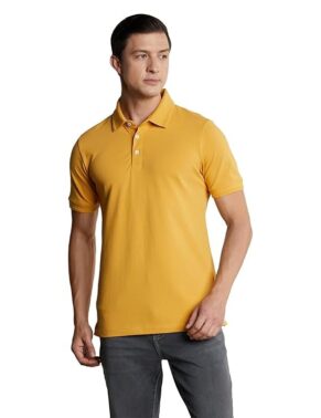 Velmora Men’s Yellow Cotton Stretch Polo T-Shirt – Slim Fit Casual Wear