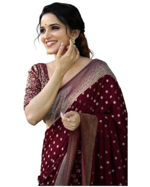 AureliaX Women’s Maroon Kanchipuram Silk Saree – Zari Woven Festive Wear