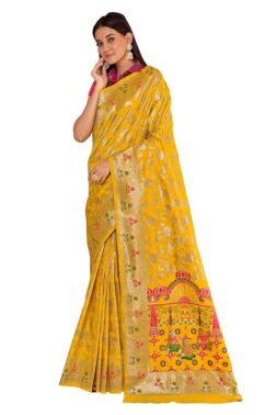Zyra Women’s Yellow Kanjivaram Semi Silk Saree – Festive Collection