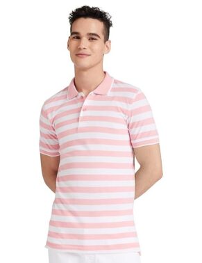 ZMode Men’s Peach Striped Cotton Polo T-Shirt – Regular Fit Casual Wear