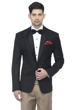 FAVOROSKI Men's Polyester and Viscose Tuxedo Blazers Black