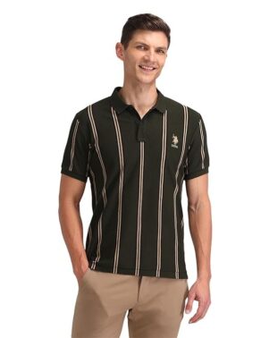 Velmora Men’s Black Striped Polo T-Shirt – Slim Fit Casual Wear