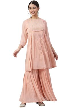 Velmora Women’s Peach Cotton Ethnic Motif Co-ord Set – A-Line Casual Wear