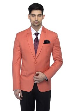Designer Men's Slim Fit Notched Lapel Blazer Light Orange