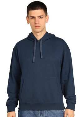 UrbanEdge Men’s Solid Oversized Hoodie – Dark Blue